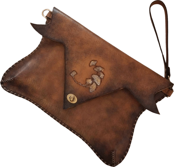 El Yapımı Ginkgo Yaprağı Desenli Deri Clutch Çanta (Kopya) (Kopya)